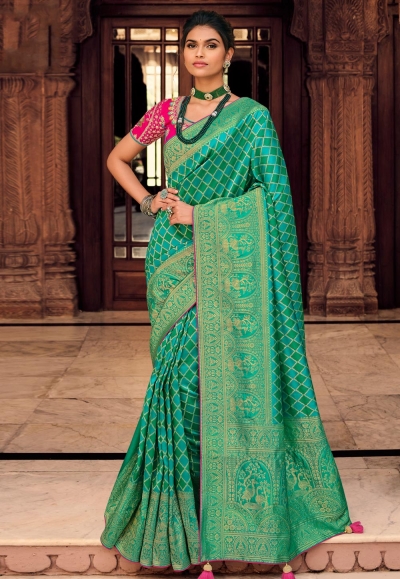 Green silk festival wear saree 10130