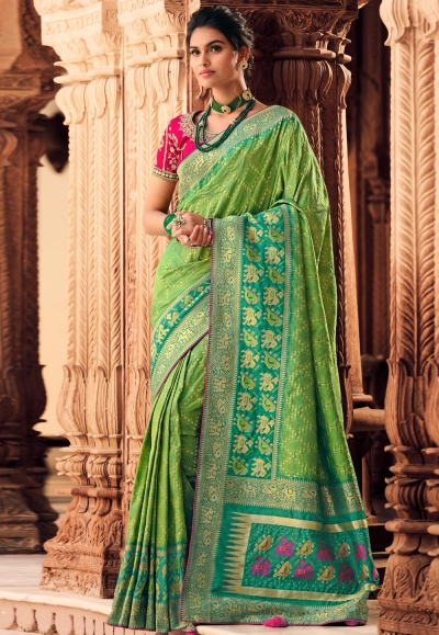 Green silk festival wear saree 10140