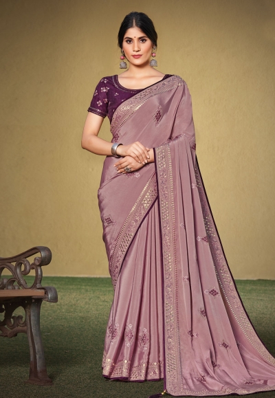 Light purple satin silk saree with blouse 41708