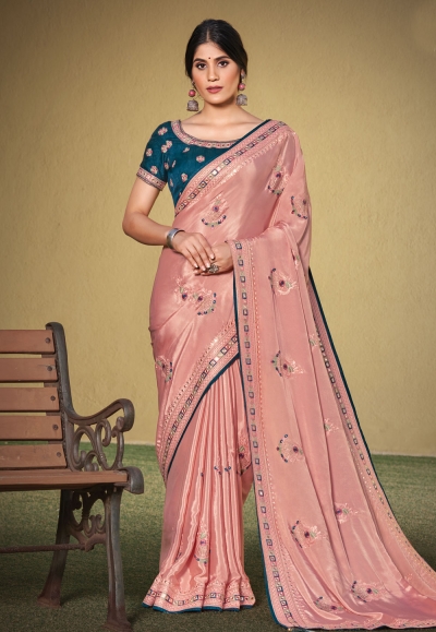 Peach satin silk festival wear saree 41711