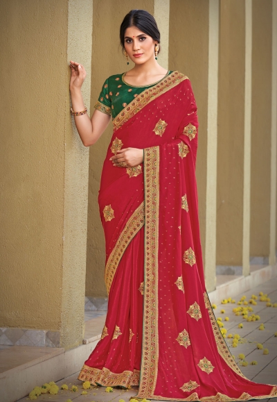 Red silk georgette festival wear saree 41713