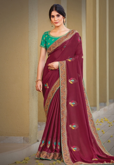 Wine silk georgette festival wear saree 41715