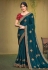 Teal satin silk saree with blouse 41716