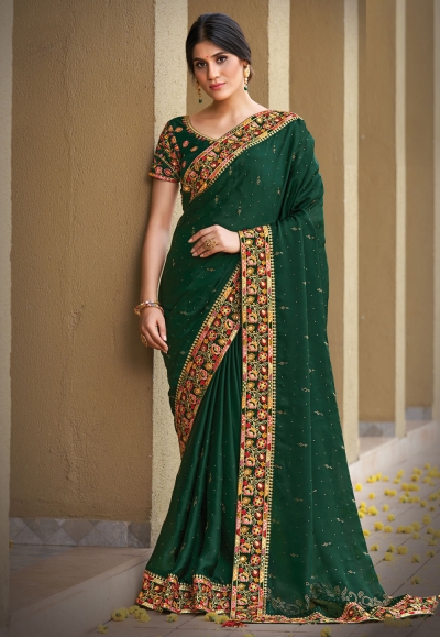 Green silk georgette saree with blouse 41718
