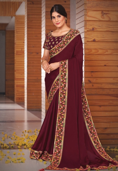 Maroon silk georgette festival wear saree 41719