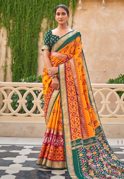 Orange silk festival wear saree 114F