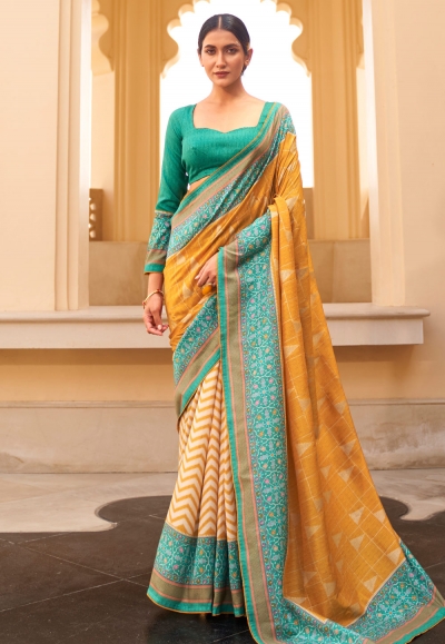 Mustard silk saree with blouse 243