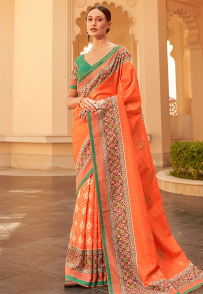 Orange silk festival wear saree 244