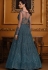 blue net embroidered front slit floor length anarkali suit 4736
