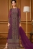 purple net embroidered front slit straight trouser suit 4737
