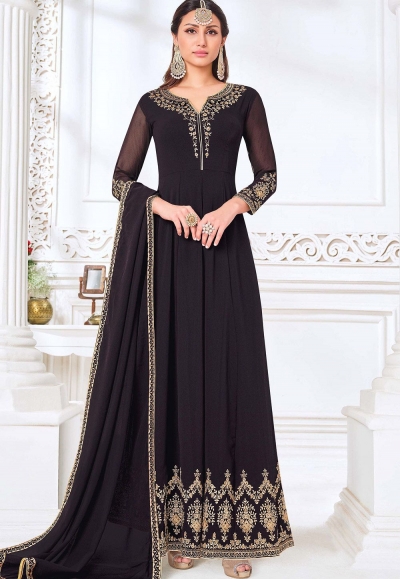 black georgette embroidered anarkali suit 3004