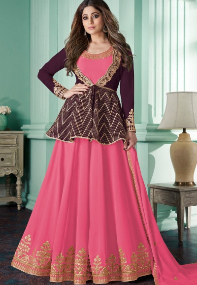 shamitta shetty pink georgette embroidered anarkali suit 8572