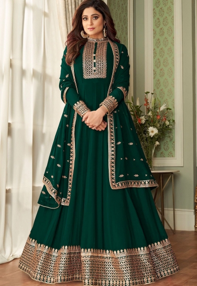 shamita shetty green georgette floor length anarkali suit 8628