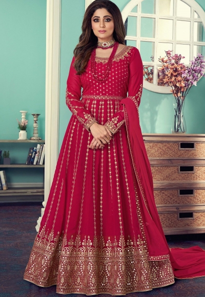 shamitta shetty rani pink georgette embroidered anarkali suit 8544