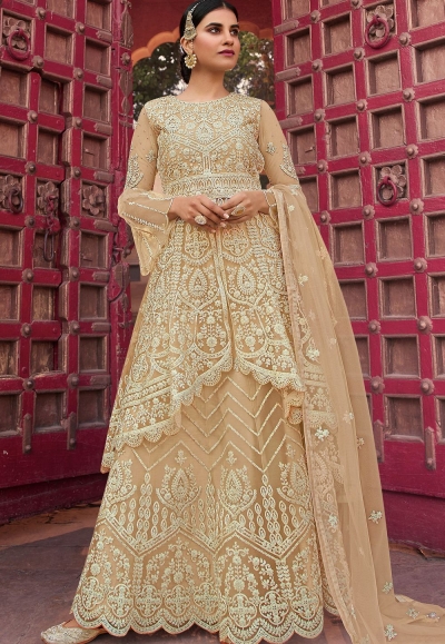 beige net embroidered palazzo pakistani suit 101