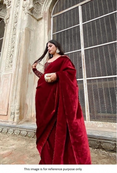 Bollywood model Red velvet designer saree