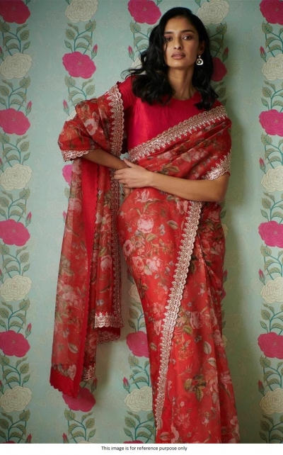 Bollywood model Red Organza silk saree