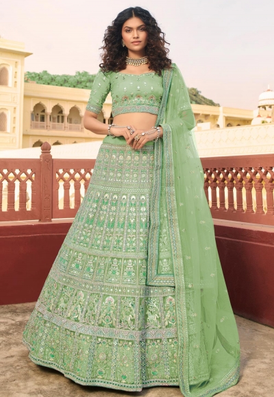 Light green organza embroidered lehenga choli 7218