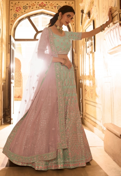 Sea green crepe party wear lehenga choli 7221