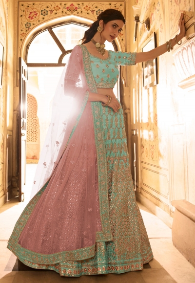 Light green crepe embroidered lehenga choli 7222