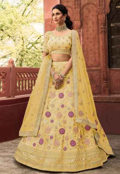 Yellow organza party wear lehenga choli 7223