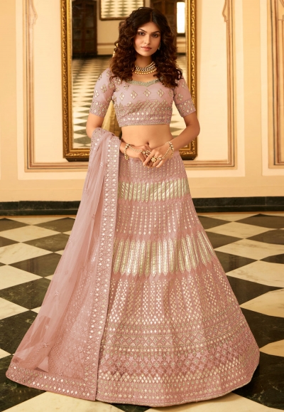 Pink organza party wear lehenga choli 7219