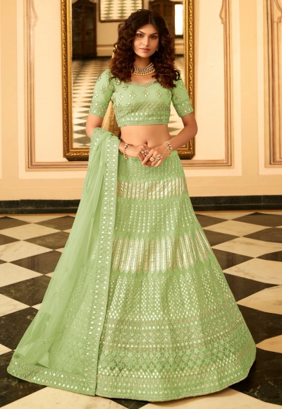 Light green organza embroidered lehenga choli 7228