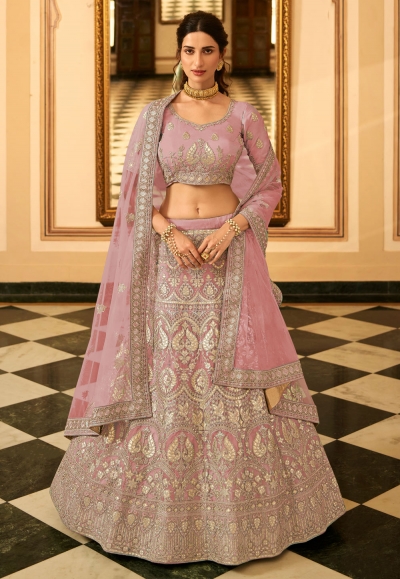 Pink organza embroidered lehenga choli 7230