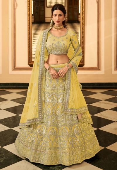 Yellow organza party wear lehenga choli 7231