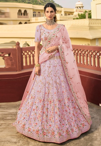 Pink organza embroidered lehenga choli 7234