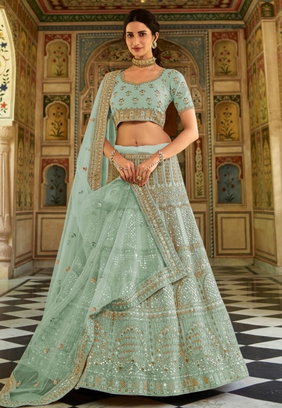 Sky blue organza embroidered lehenga choli 7238