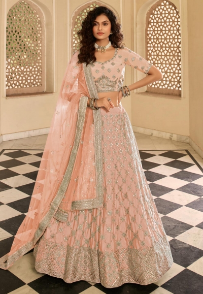 Peach crepe embroidered lehenga choli 7247