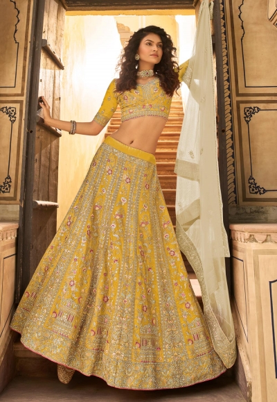 Yellow organza party wear lehenga choli 7248