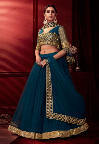 Teal net circular lehenga choli 102a