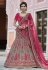 Pink velvet embroidered bridal lehenga choli 8112