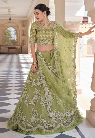 Green soft net a line lehenga choli 8406