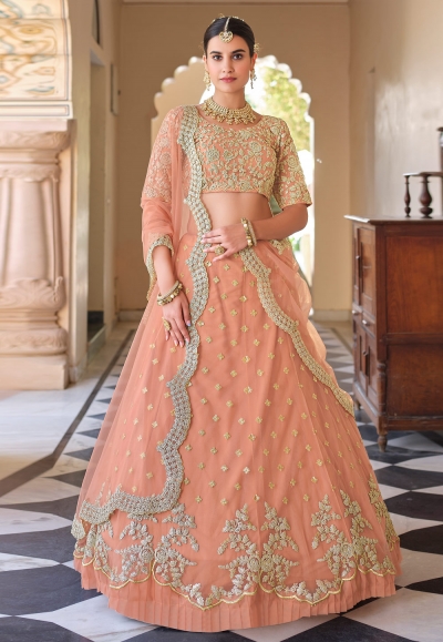 Peach soft net a line lehenga choli 8407