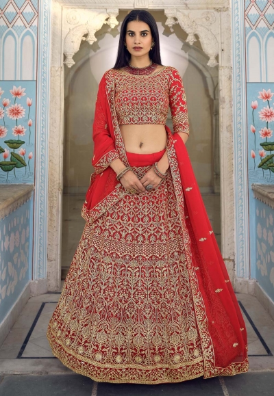 Red georgette circular lehenga choli 8802