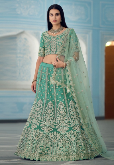 Sea green organza circular lehenga choli 8805