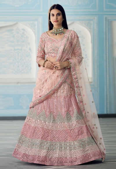 Pink organza circular lehenga choli 8801