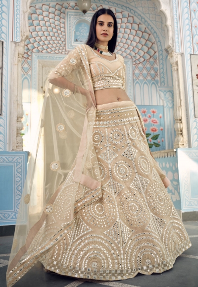 Beige organza circular lehenga choli 8803