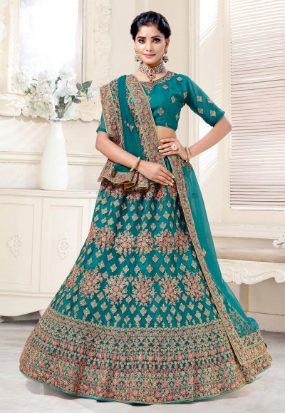 Teal net wedding lehenga choli 136734