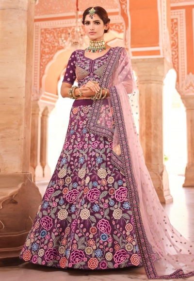 Purple crepe wedding lehenga choli 8503