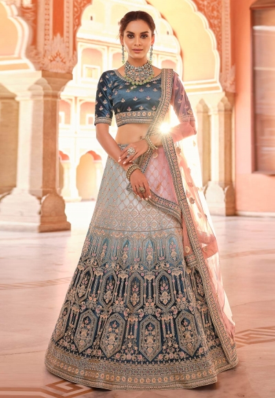 Navy blue velvet wedding lehenga choli 8505