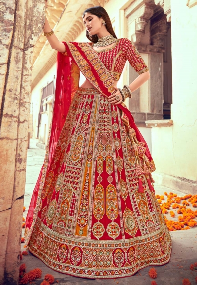 Red silk bridal lehenga choli 103