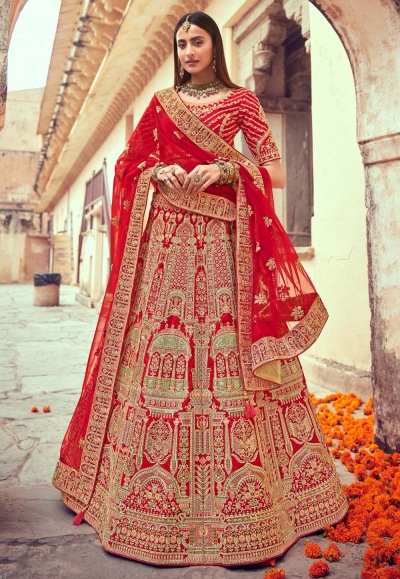 Red silk bridal lehenga choli 104