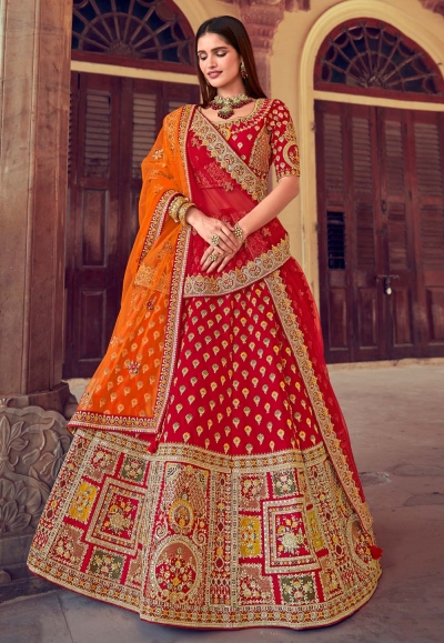 Red silk bridal lehenga choli 106