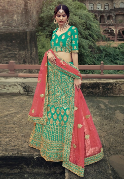 Light green satin a line lehenga choli 4509