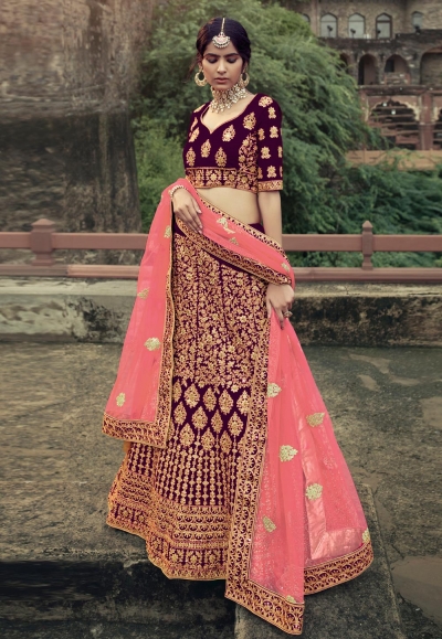 Wine satin a line lehenga choli 4512