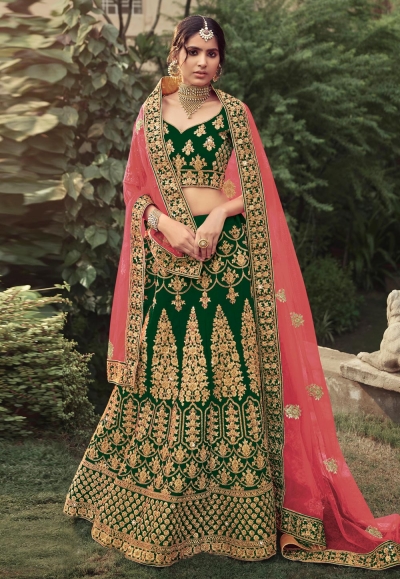 Green satin a line lehenga choli 4517